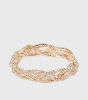 New Look Rose Gold Diamante Plaited Bracelet